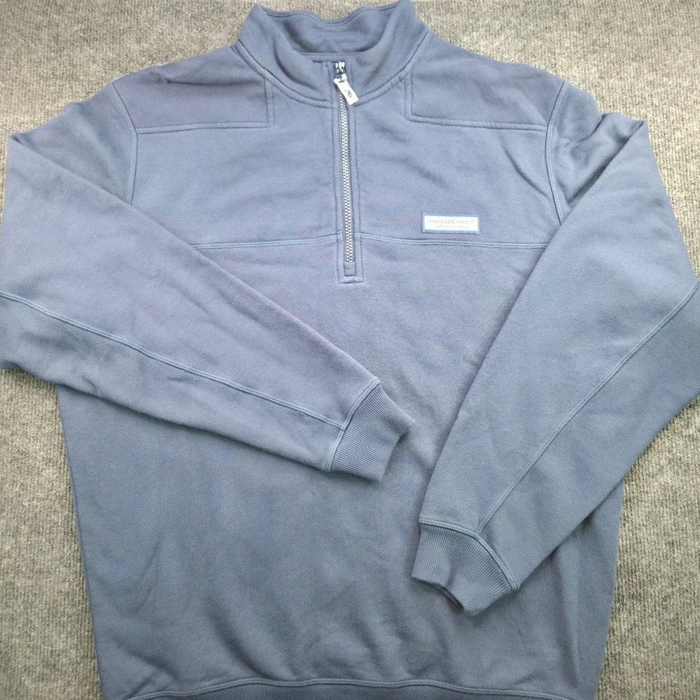 Vineyard Vine Men M Blue Cotton Blend 1/4 Zip Pullover Sweatshirt Preppy Coastal